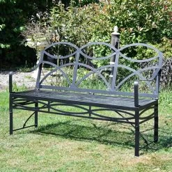 "The Dudley" Wrought Iron Garden Bench - Black