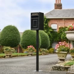 Traditional Black & Gold Post Box And Stand