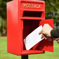 Traditional Red & Gold Post Box And Stand -Garden Supply Discount Store traditional red gold post box and stand 3 2