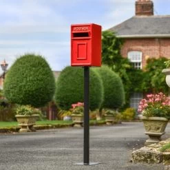 Traditional Red & Gold Post Box And Stand