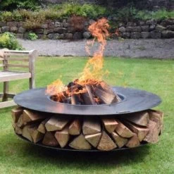 Ring Barbecue Fire Pit With Log Storage & Swing Arm Barbecue Rack -Garden Supply Discount Store ukfp0011.120