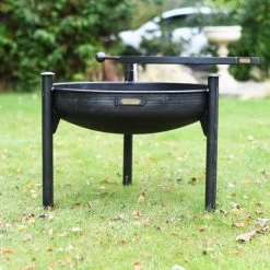 High Firepit With Swing Arm -Garden Supply Discount Store ukfp0014 kadai fire bowl with bbq plate front view