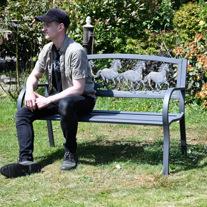 Running Horses Cast Iron & Steel Bench 5 Running Horses Cast Iron & Steel Bench - Image 3