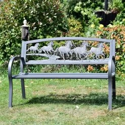 Running Horses Cast Iron & Steel Bench 19 Running Horses Cast Iron & Steel Bench -Garden Supply Discount Store ukga005 8