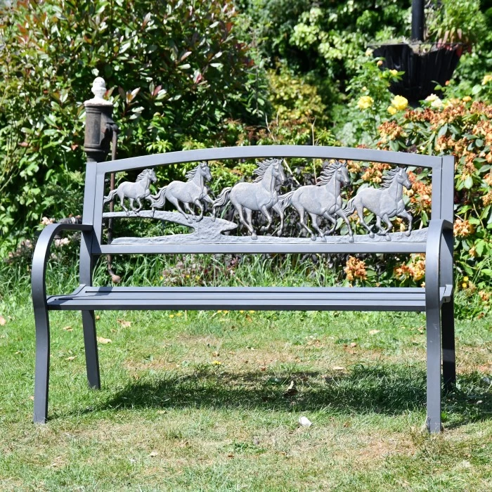 Running Horses Cast Iron & Steel Bench 11 Running Horses Cast Iron & Steel Bench - Image 9