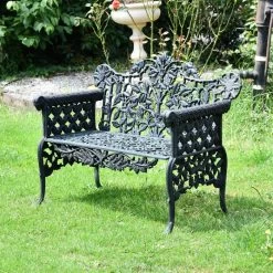 "Wayland" Antique Green Leaf Bench