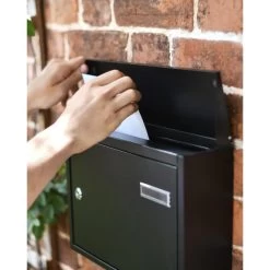 Wide Steel Black Wall Mounted Post Box With Lock & Reflector Plate 13 Wide Steel Black Wall Mounted Post Box With Lock & Reflector Plate -Garden Supply Discount Store wide steel black wall mounted post box with lock reflector plate 3