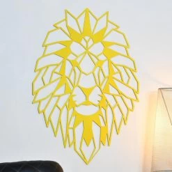 Yellow Geometric Lion Steel Wall Art